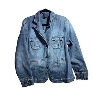 Venezia Women's 18/20 Plus Denim Blazer Jacket Medium Wash Utility Button-Front